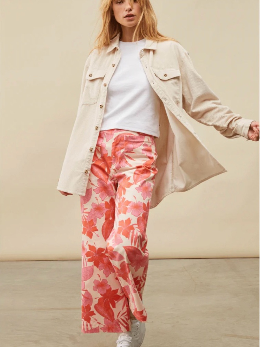 Roxy Coastal Cruiser Wide Leg Trousers Pale Dogwood Hibiscus Size 27 - Picture 2 of 16